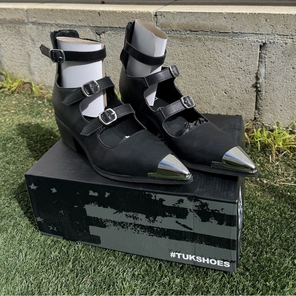 Black TUKskin 3-Buckle Cuban Heel - Picture 3 of 9